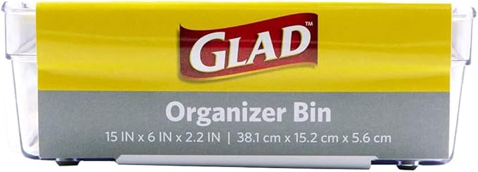 Glad Plastic Drawer Storage Tray – Heavy Duty Organizer Bin for Home, Kitchen, Bath, Bedroom, Office | Non-Slip Feet, 15x6, Clear