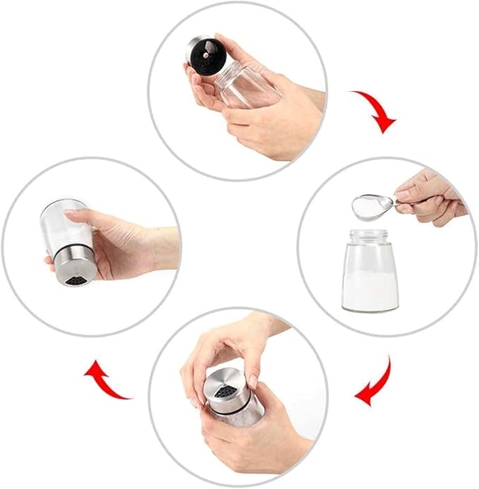 Elegant Salt and Pepper Shakers with Adjustable Pour Holes - Set of 2 - Premium Stainless Steel and Glass - Perfect Spice Dispenser Set for Your Delicious Meals
