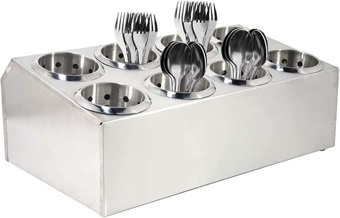 Commercial Silverware Caddy Utensil Holder Countertop 8 Holes Utensil Dispenser Holder Stainless Steel Cylinder Flatware Silverware Organizer for Restaurant Buffet