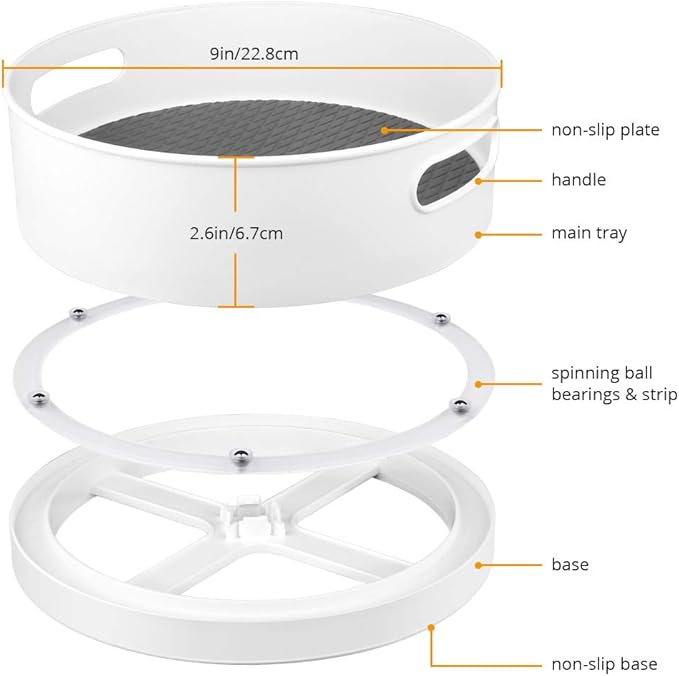 Semlos 2 Packs Lazy Susan Turntable Cupboard Organizer, Multi-Functional Spice Rack for Kitchen Storage, Revolving Under-Sink Organizers Condiment Holder, Non Skid Storage Racks 9 Inch