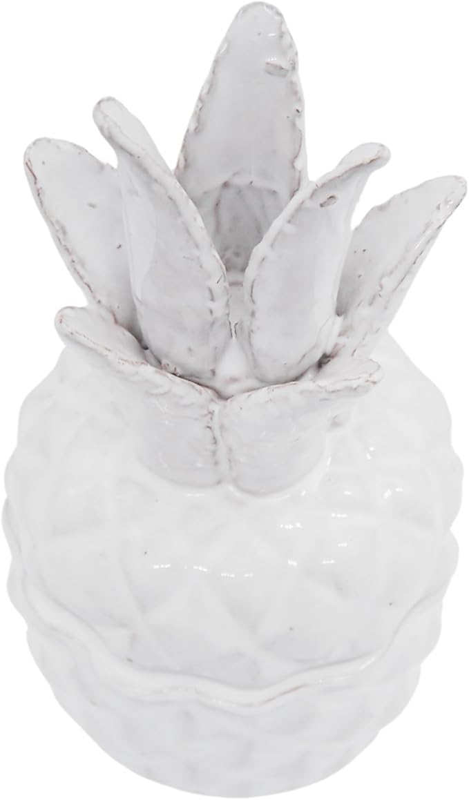 White Ceramic Pineapple Canister Storage Jar, Tropical Home Decor, Kitchen & Bar Accessory, 9.5 Inches