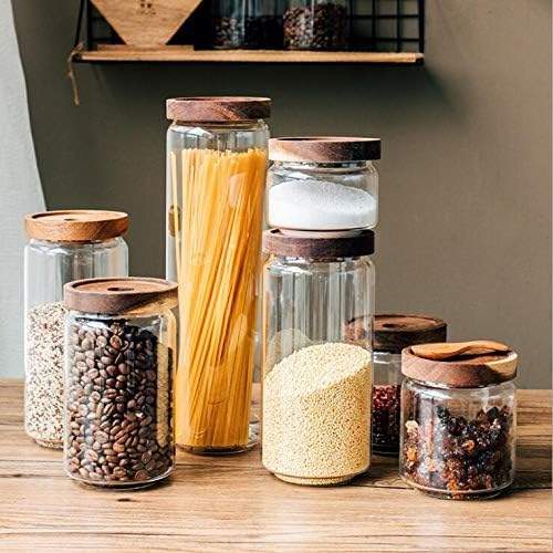 1PCS 450G/15oz Empty Clear Glass Canister Home Kitchen Food Storage Container Jars Pots With Airtight Wood Lids Food Organizer Vial Dispenser for Coffee Bean Tea Sugar Dry Fruit Nuts Candy