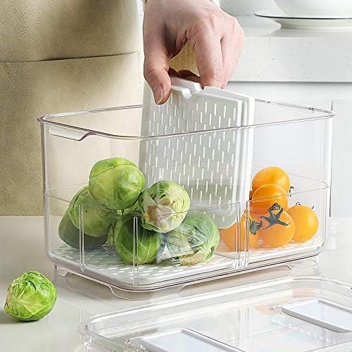 Vegetable Fruit Storage Containers, Fresh Produce Saver Refrigerator Storage Containers with Lids and Vents,Stackable Salad Lettuce Keeper,Stay Fresh Cabinet Containers Bin