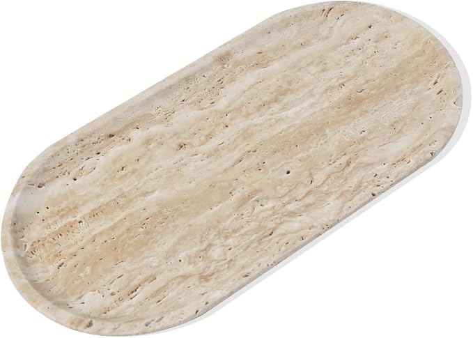 Natural Beige Travertine Marble Luxury Tray,for Kitchen Sink,Bathroom Soap Bottles,Makeup,Towel Organizer Tray