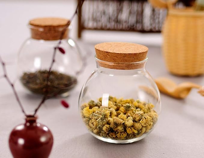 500ml/17oz Round Clear Glass Jar Food Wood Storage Jar Containers With Wood Cork Stopper Kitchen Snack Sealed Can for Tea Coffee Beans Candy Nuts Dry Flower