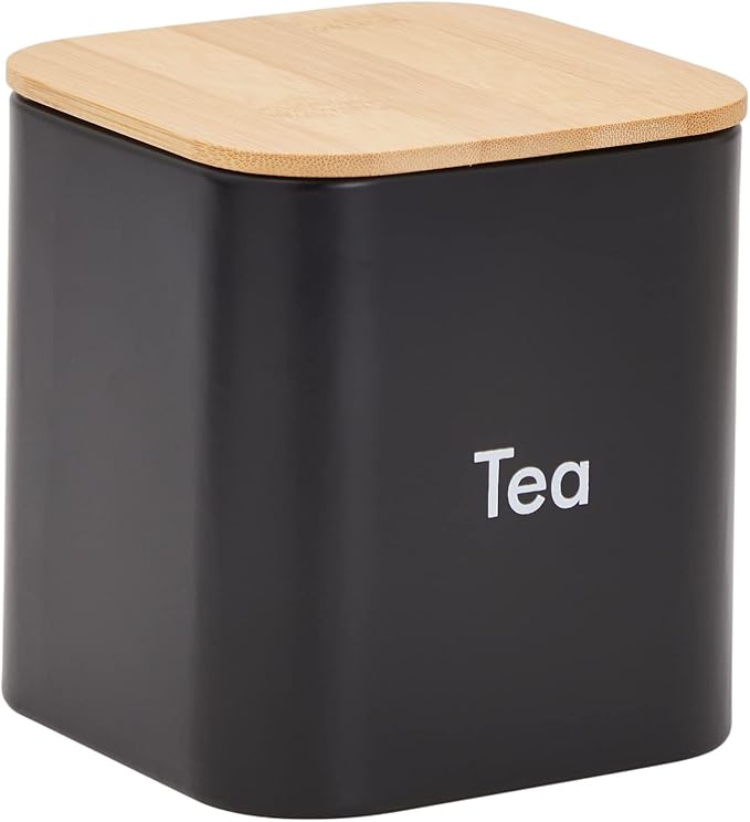 Juvale Coffee Tea Sugar Container Set - Black Iron Kitchen Canister Set with Bamboo Lids (3 Pieces, 48 oz)