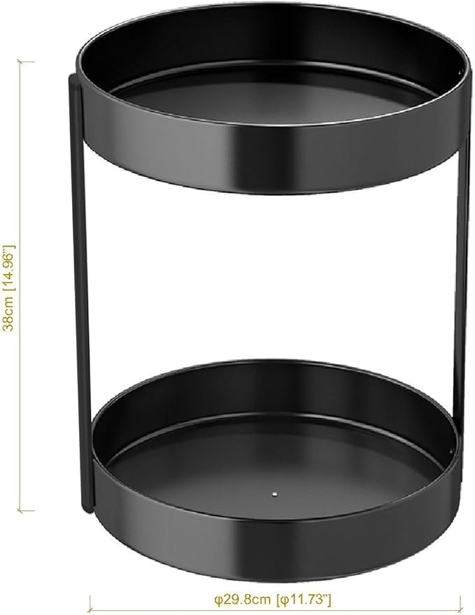 2T Large Plus Rotating Spice Rack Organizer Lazy Susan for Turntable Cabinet Kitchen 2 Tiered Spinning Storage Rack Shelf Black Metal