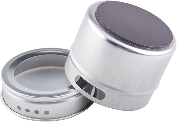 Bekith 20 Pack Magnetic Spice Tins Storage Spice Containers, Clear Top Lid with Sift or Pour, Magnetic on Refrigerator and Grill, 240 PVC Spice Label Set