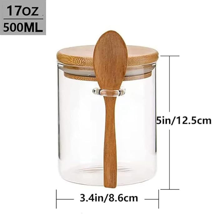 Airtight Glass Jars With Bamboo Lids And Spoons, 17oz Glass Canisters With Lid For Spice Beans Tea, Sealed Sugar Container, Glass Coffee Containers, Food Jars Canisters, Kitchen Accessories (1)
