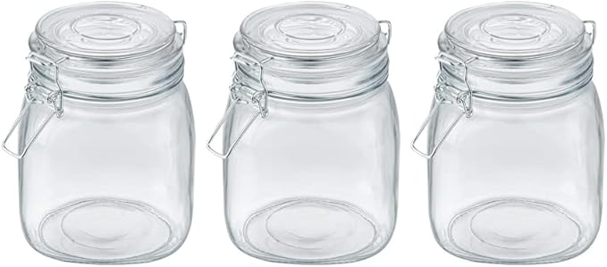 Restaurantware Vetri 30.4 Ounces Glass Storage Jars 3-Piece Dishwashable Glass Cookie Jars - Airtight Seal Hot & Cold Friendly Clear Glass Glass Candy Jars For Kitchen Laundry Or Storage