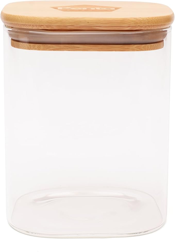 Glass Food Storage Jars Set of 4, (Square) Glass Storage Containers with Bamboo Lid Airtight For Serving Tea, Coffee, Flour, Sugar, Candy, Cookie, Spice and More