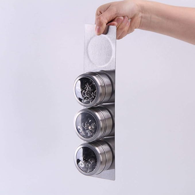 12 Powerful Magnetic Spice Tins- Stainless Steel Spice Storage Containers, Kitchen Spice Jars with Clear Lid with Sift & Pour, Rack Magnetic on Fridge, 120 Spice Labels