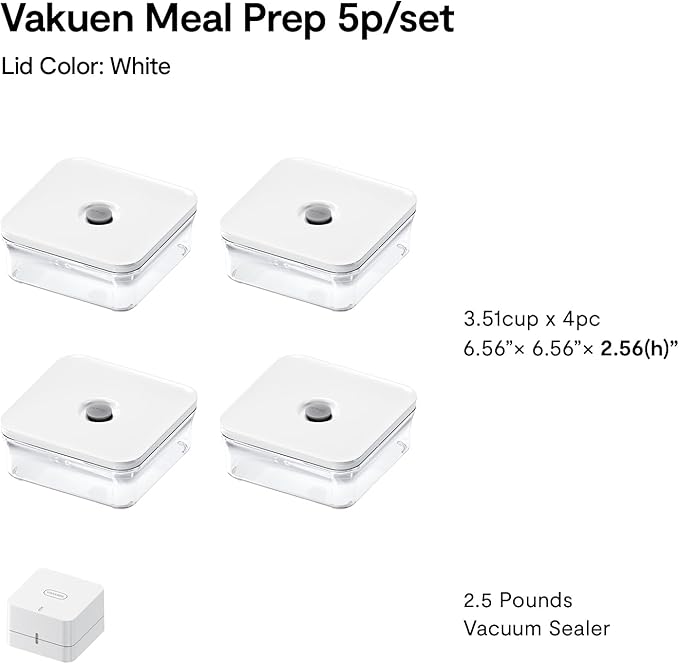 Premium Airtight Food Storage Container. Meal Prep 0.85qt 5pc/Set. 4pcs Container and Vacuum Sealer. Patented Double Silicone Lining, 100% Leak Proof, BPA-FREE
