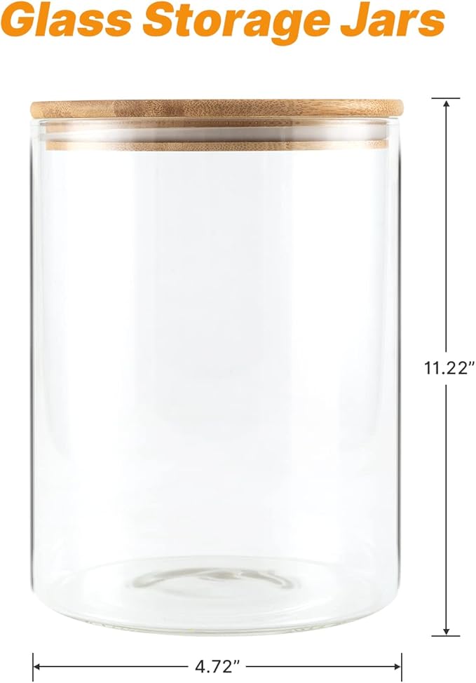 Glass Storage Jars,2 PACK -108oz/3200ml Clear Glass Food Storage Containers with Airtight Bamboo Lid Stackable Kitchen Canisters for Candy,Cookie,Rice,Sugar,Flour,Pasta,Nuts and Spice Jars