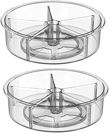 Slideep Plastic Round Lazy Susan Rotating Turntable Food Storage Container for Cabinet, Pantry, Refrigerator, Countertop, Spinning Organizer for Spices, Condiments, Baking Supplies 12'' - 2 Packs