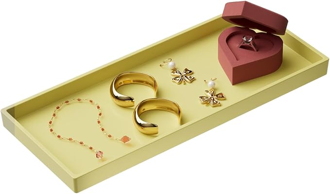 Vanity and Bathroom Tray, 11.8" ABS Countertop Organizer,Waterproof Vanity Tray for Toilet Tank,Perfume,Soap,Keys,Bathroom Accessories,Kitchen and Bath Trays,Non Slip Small Trays,Gold