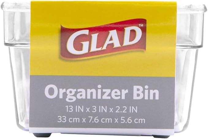Glad Plastic Drawer Storage Tray – Heavy Duty Organizer Bin for Home, Kitchen, Bath, Bedroom, Office | Non-Slip Feet, 13" x 3", Clear