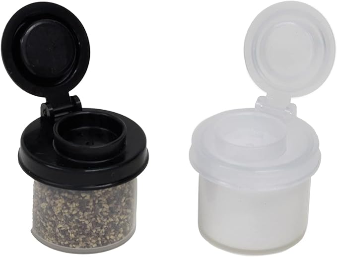 Salt and Pepper Shakers Moisture Proof Set, perfect to go Camping Picnic Outdoors Kitchen Lunch Boxes Travel Spice Set Clear with Black Lids Plastic Airtight Spice Jar Dispenser (3, mini)