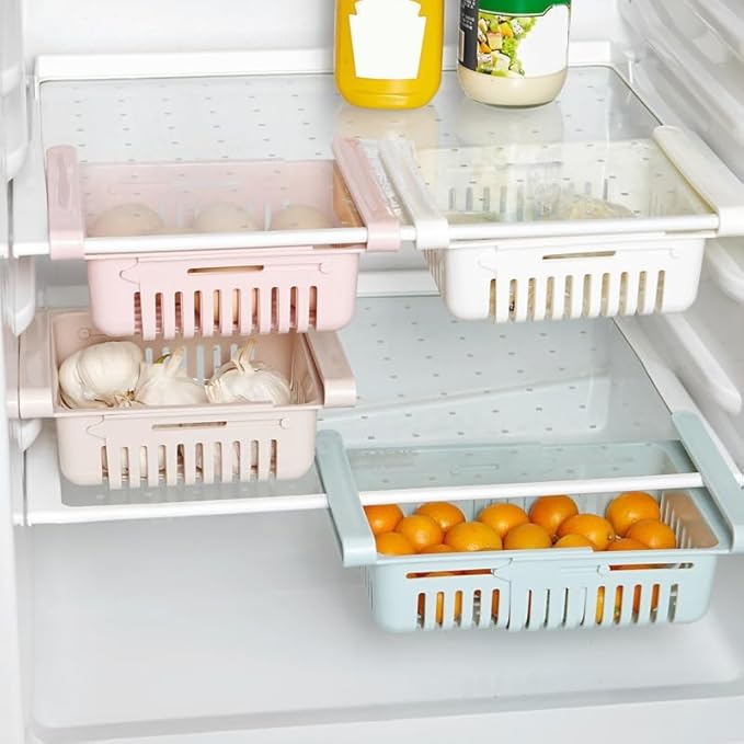 2PCS Refrigerator Drawer, Fridge Drawer Organizer Pull out Storage Drawer Under Shelf Drawer Refrigerator Organizer Bin for Egg Fruit Vegetable(Blue)