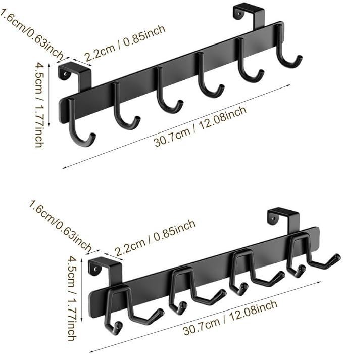 2 Pack Over The Cabinet Door Hook - for Doors up to 3/4''(2cm) Thickness, Back of Cabinet Door Rack Hanger Organizer for Coats, Hats, Bathroom Towels, Kitchen Utensils