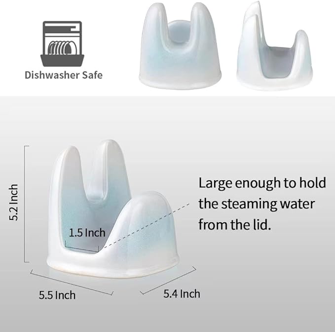 Nihow Pot Lid Holder: Stable Ceramic Pan Lid Holder for Kitchen Counter Decor/Counter top/Stove Top- Heat Resistant & Dishwasher Safe - Elegant White & Green (1 PC)
