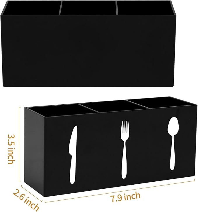 Plastic Utensil Holder, Knife Fork and Spoon Holder Silverware Caddy, Acrylic Kitchen Cutlery Storage Box, Flatware Organizer for Countertop, Indoor Outdoor Party Tableware Holder (Black)