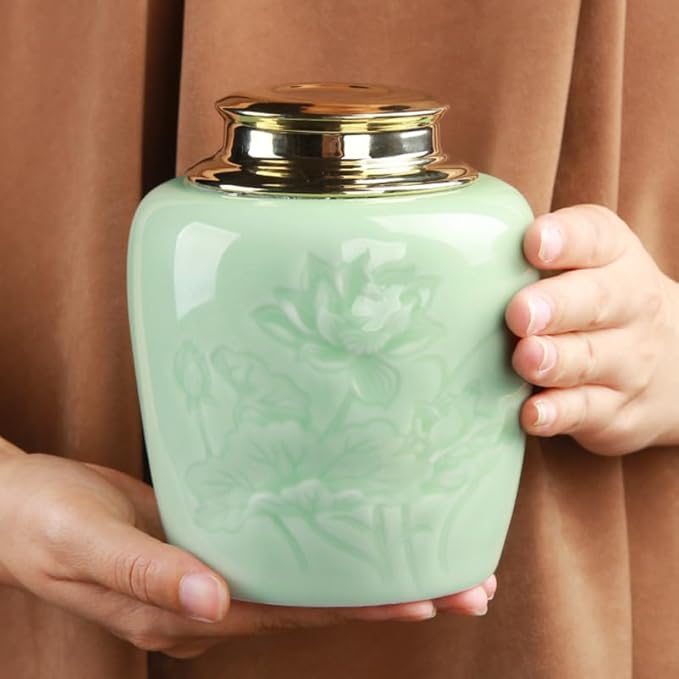 DECHOUS Ceramic Tea Canister Small 24oz Loose Leaf Tea Storage Container Porcelain Tea Canister with Lid for Loose Tea Sealed Ceramic Jar for Home Kitchen Office Tea Coffee Sugar