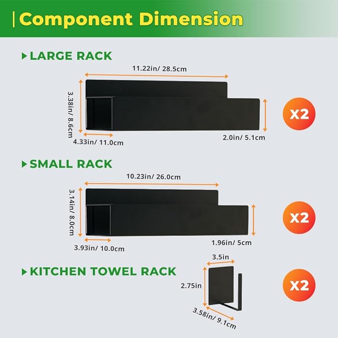 Magnetic spice rack set for refrigerator, space saver with rack | Strong magnetic shelf for fridge, extra storage | Seasoning organizer for Kitchen