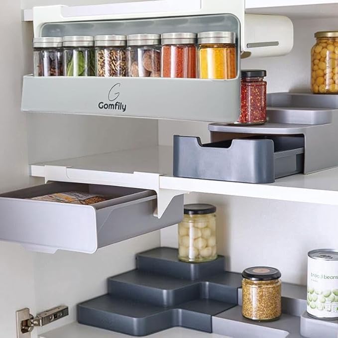 Kitchen Spice Jar Rack Drawer Under Cabinet Space Rack Organizer Stylish Unique Modern Kitchen Gudget with Stickers