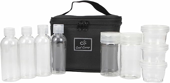 Travel Spice Bottle Kit, Camping Portable Compact Sauce Containers with 9 Seasoning Bottles Jar for Salt Sugar Dry Herb Spice, Great for Home or Outdoor Use