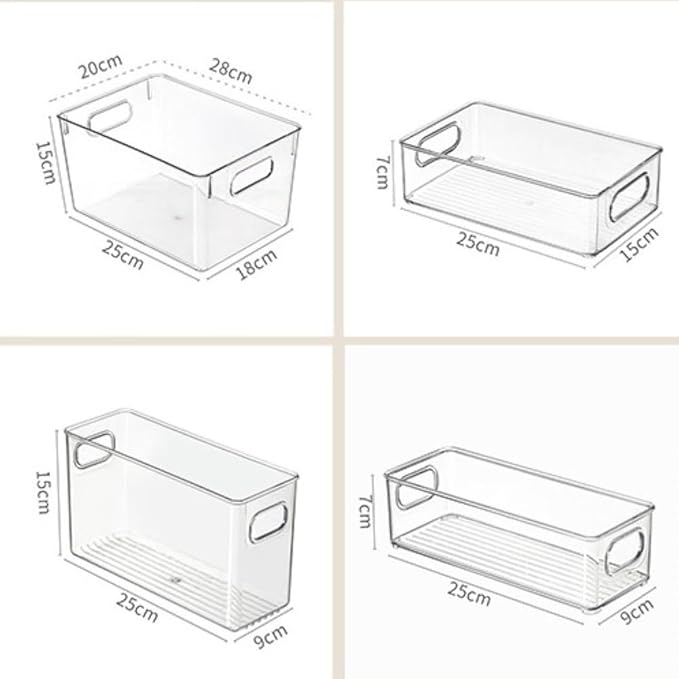 Refrigerator Organizer - Food Pantry Storage Box with Handles, Clear Plastic, BPA Free, Multi-Size Saves Space (9.8x3.5x2.7inches)
