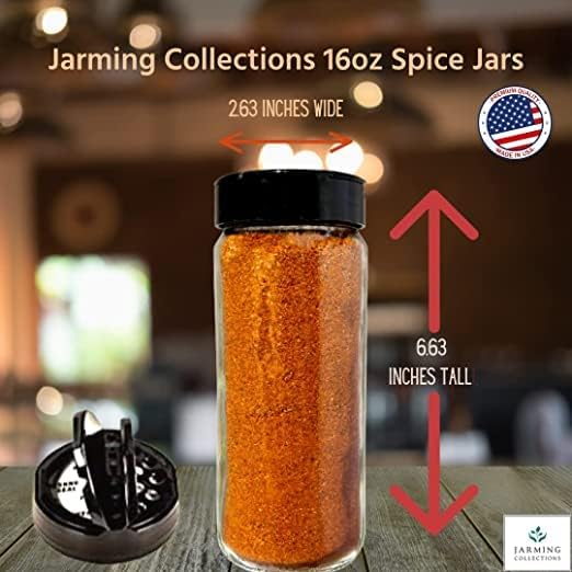 Premium Glass Spice Shakers - 16 oz Versatile Seasoning and Spice Dispenser with Sifting Lids for Popcorn, Cheese, Cinnamon, and Salt, Made in USA by JARMING COLLECTIONS (3 pack)