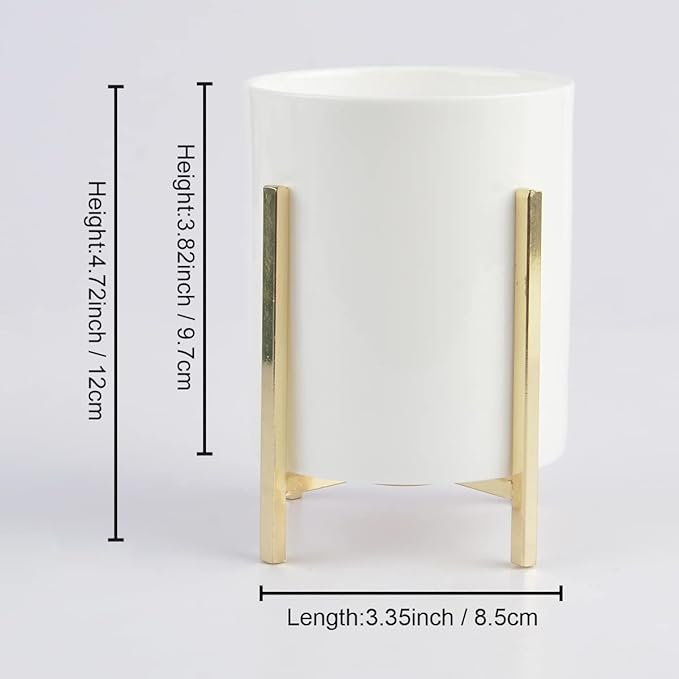 Ceramic Spoon Holder, Silverware Holder For Countertop, Sturdy Cutlery Holder, Gold Utensil Holder for Kitchen Countertop, White Ceramic Cup with Gold Metal Bracket, 1 Pcs