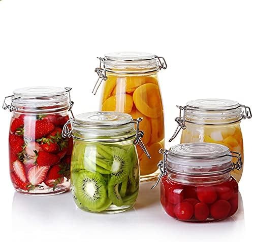 1 Pcs 500ml PET Plastic Storage Jars with Airtight Hinged Lids,Durable Clear Wide Mouth canning Jars for Food Storage Oats Canning Cereal Pasta Sugar Coffee Nuts Spices