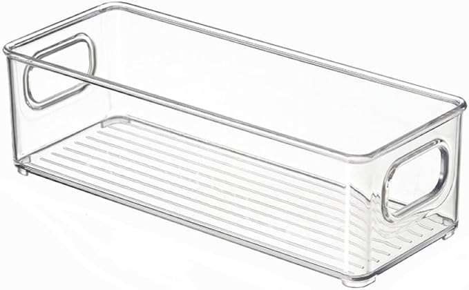 Refrigerator Organizer - Food Pantry Storage Box with Handles, Clear Plastic, BPA Free, Multi-Size Saves Space (9.8x3.5x2.7inches)