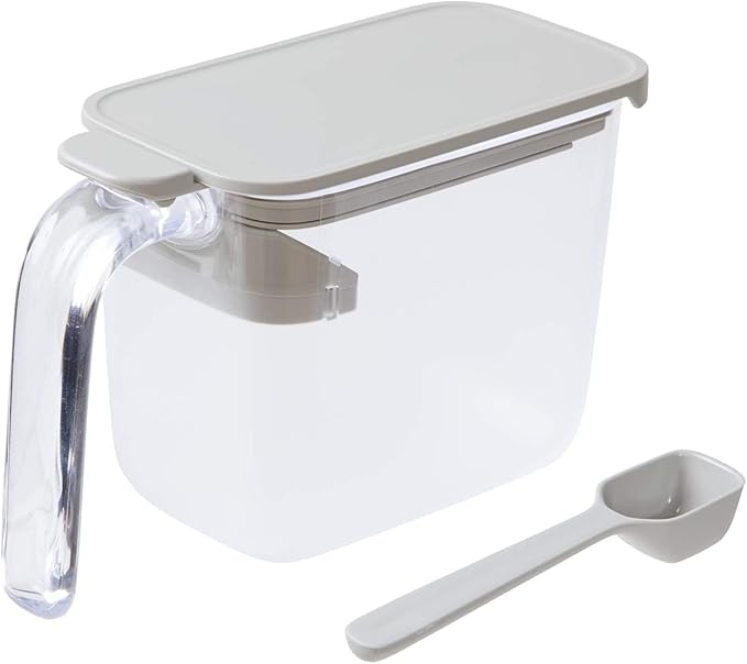Minimalist Gray Condiment Pot with Spoon, Airtight Seal, 2.7 x 3.7 x 6.1 inches, 13.8 fl oz, Good Lock Container