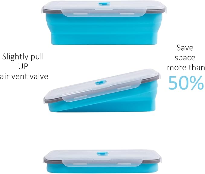 Extra Large Collapsible Food Storage Containers with Lid & Air Vent, 81 oz, 4 Pack, XXL Collapsible Marinade Container BBQ Prep Foldable Silicone Containers, Microwave Freezer Dishwasher Safe, Blue