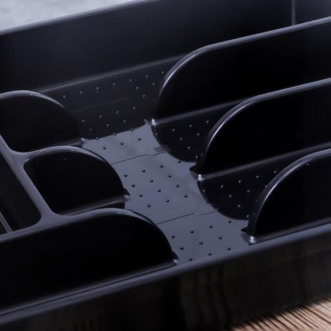 Silverware Organizer With Lid, Utensil Drawer Organizer. Removable Lid, 5 Slots Total Caddy for Flatware Cutlery Knives, Forks, Spoons.Black.