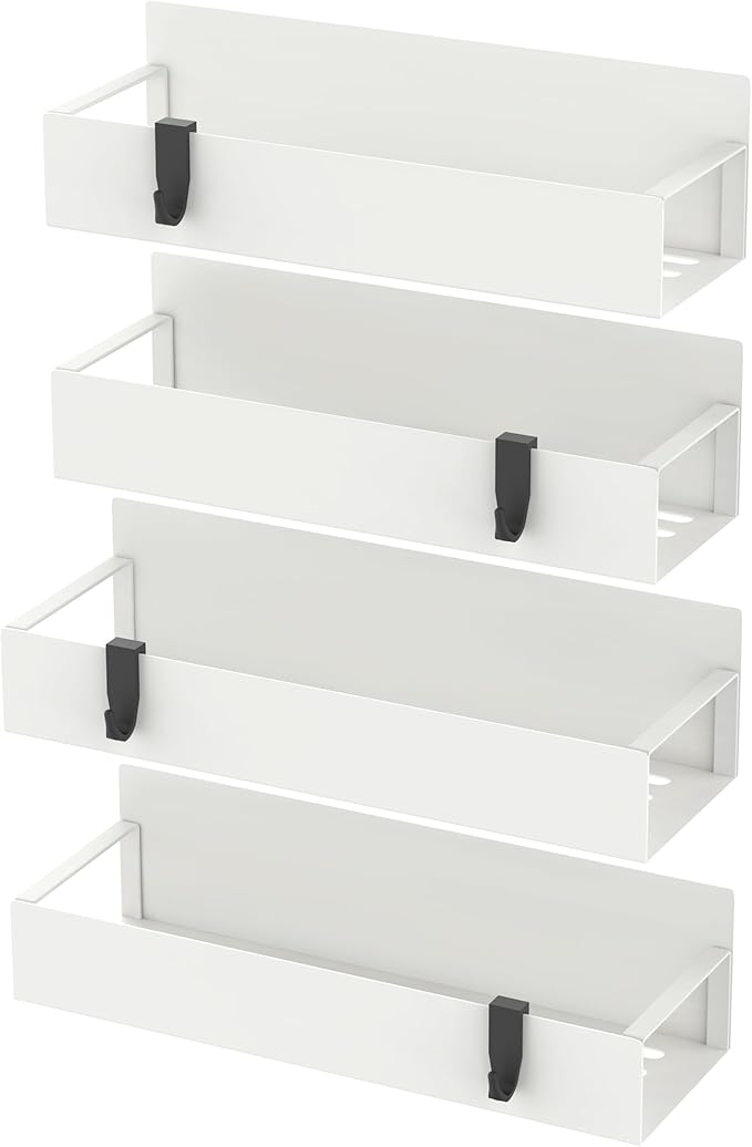 4 Pack Magnetic Spice Storage Rack Organizer for Refrigerator and Oven, Cream White Fridge Organizers and Storage