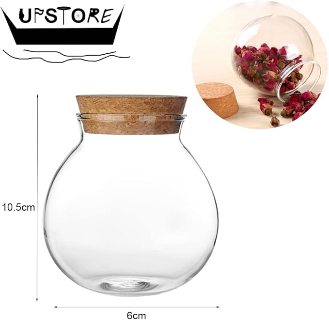 1PCS 500G/17oz Cear Empty Round Large Capacity Sealed Glass Bottles Vial Jars Packing Storage Hoder Containers with Wood Cork Stopper for Make up Cosmetics Spice Food Snack Tea and More