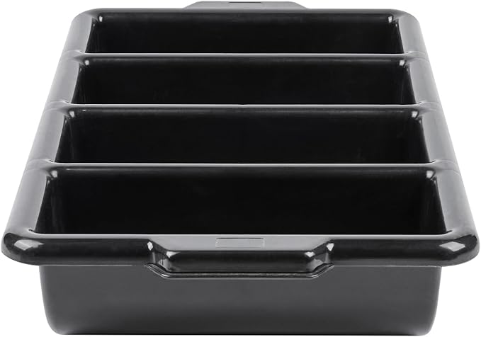 Restaurantware-21.9 x 14.2 x 3.5 Inch Silverware Organizer, 1 Crack-Resistant Cutlery Tray - 4 Compartments, Built-In Handles, Black Plastic Utensils Drawer Holder, For Kitchen Organization
