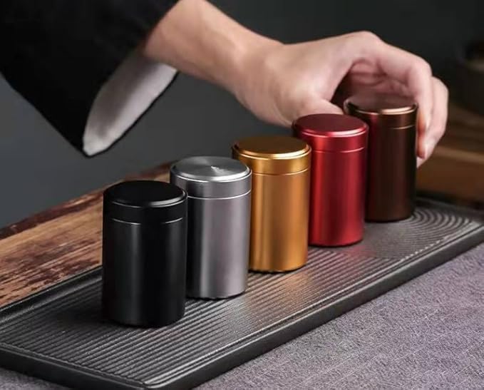 6 Aluminum Tea Tins Canister with Airtight Single Lids,2 oz Tea Canister Dry Storage Caddy Box,Candle Making Kits,Waterproof Mini Tins for Loose Tea,Spices, Coffee,Sugar (Black)