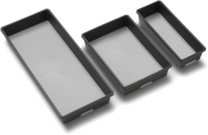 madesmart Classic 3-Tray Bin Pack - Granite | CLASSIC COLLECTION | Multi-Purpose Storage | Soft-grip Lining and Non-slip Rubber Feet | Durable | BPA-Free