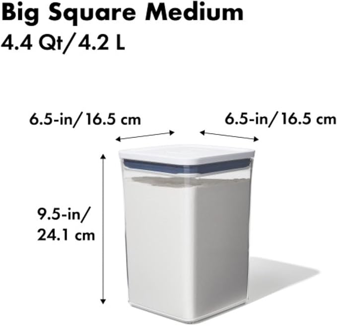 OXO Good Grips POP Container - Airtight Food Storage - Big Square Medium 4.4 Qt Ideal for 5lbs of flour or sugar