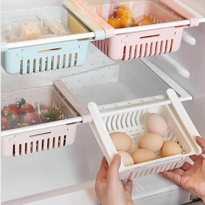 2PCS Refrigerator Drawer, Fridge Drawer Organizer Pull out Storage Drawer Under Shelf Drawer Refrigerator Organizer Bin for Egg Fruit Vegetable(Blue)