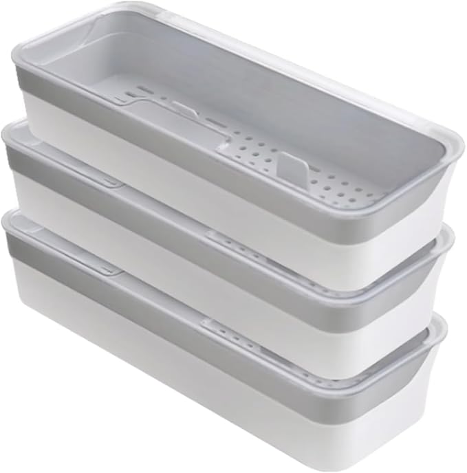 Plastic Kitchen Drawer Organizer with Lid and Drainer Stackable Utensil Holder for Countertop Silverware Tray Flatware Organizers - 13x4.7x2.4 Inch Spatula Cutlery Storage Box