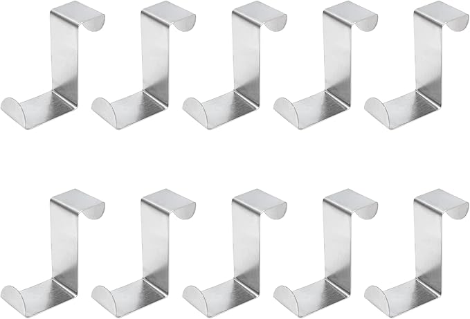 10 Pcs Over The Door Hooks Z-Shaped Hanging Hooks Dual Head Fits 3/4" and 1-1/2" Door Widths, Stainless Steel Reversible Single Hanger Hook for Door, Kitchen, Cabinet, Cupboard, Drawer