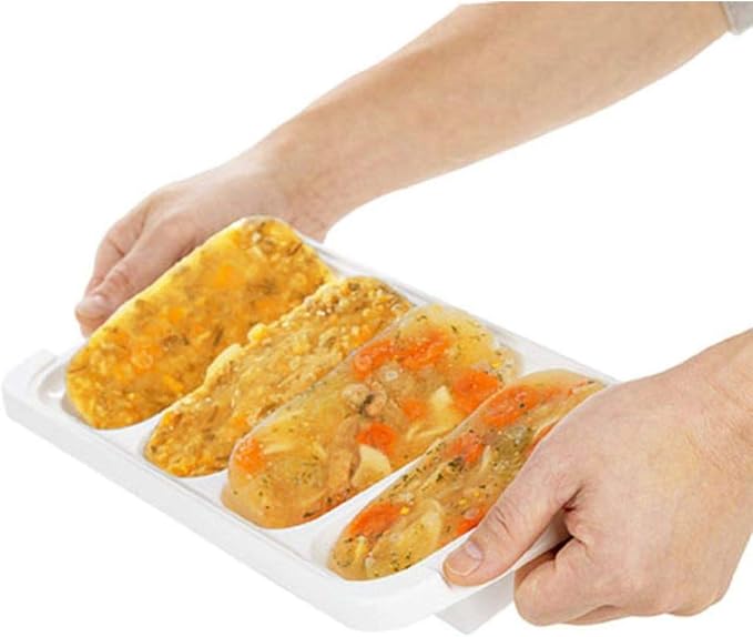 PrepWorks PKS-725 Dishwasher Safe 1 Cup 4 Serving Leftover Soup & Food Storage Freezer Pod Tray with Silicone Lid, Blue & White