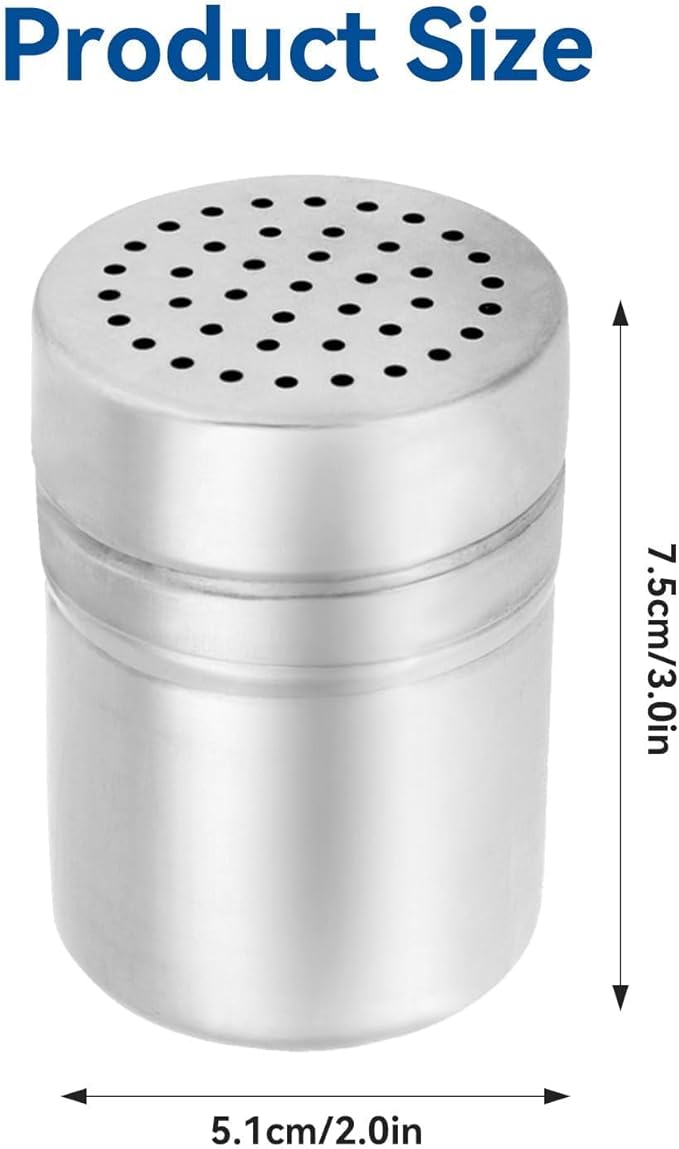 Set of 2 Stainless Steel Dredges, Stainless Steel Pepper Salt Shakers Metal Spice Shaker Large Holes Spice Dispenser Condiment Jar Kitchen Shakers Sugar Shaker for Cooking Kitchen Baking(M)