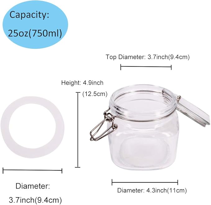 6 Pack 25 oz Glass Jars With Lids And Rubber Gasket, Wide Mouth Mason Jars With Hinged Lids For Kitchen Canisters, Glass Food Storage Containers For Pasta,Coffee, Coookies (25oz)